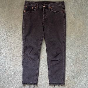 Levi’s 501 T Black Button-Fly Raw-Hem Cropped Straight-Leg Jeans, W29 L26
